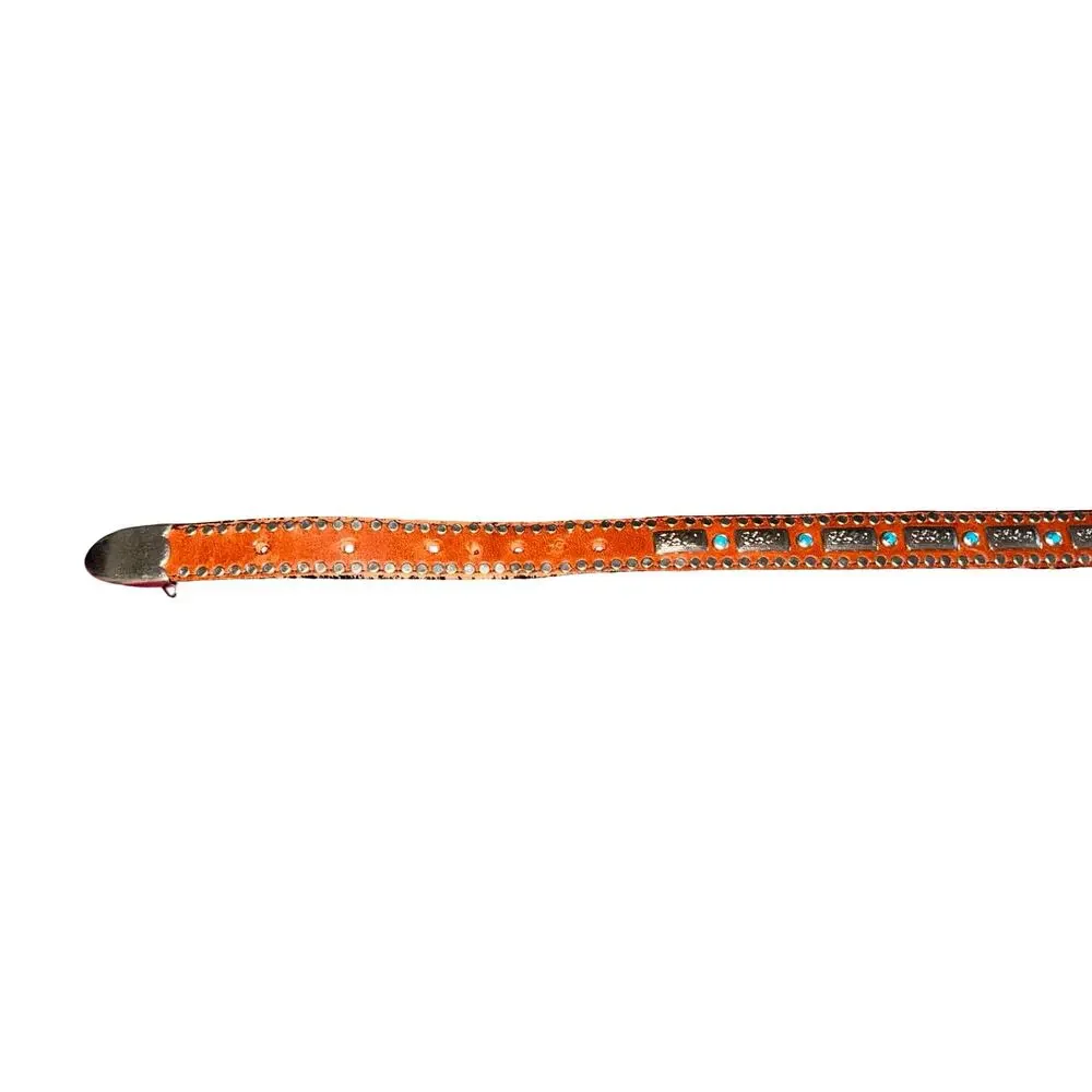Y2K Vintage Leather Belt with Silver & Turquoise Accents
